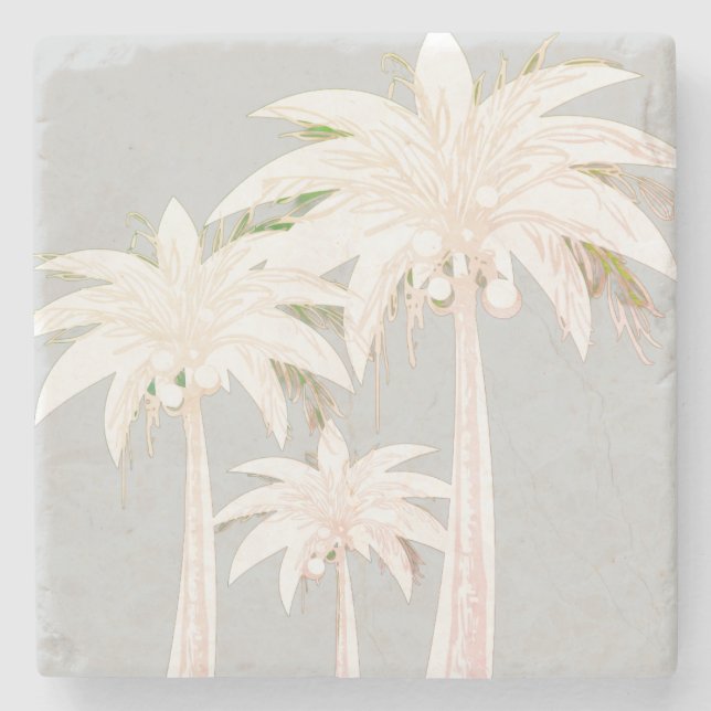 Porta-copo De Pedra Palm Tree Cinza Verde Branco Moderno Tropical (Frente)