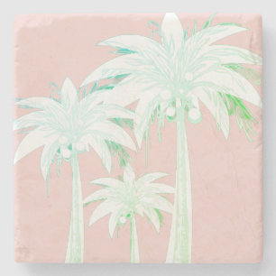 Porta-copo De Pedra Palm Tree Coral Rosa Cor-de-rosa Verão Verde Tropi