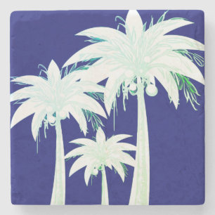 Porta-copo De Pedra Palm Tree Marinho Azul Verão Verde Verde Tropical