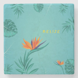 Porta-copo De Pedra Palma Verde Azul Tropical Palm Monograma Belize