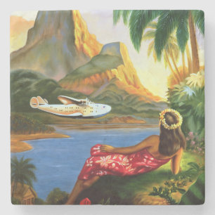 Porta-copo De Pedra Palmeira havaiana tropical do plano de mar do