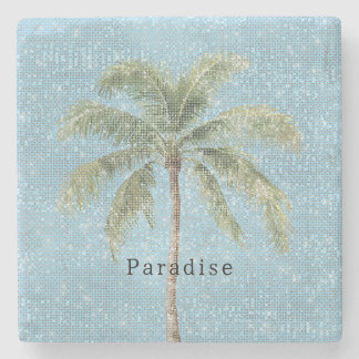 Porta-copo De Pedra Palmeira Tropical Céu Azul Brilho