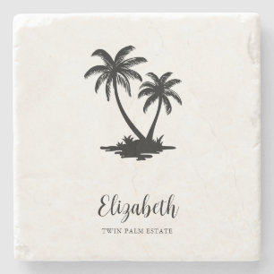 Porta-copo De Pedra Palmeira Tropical Personalizada