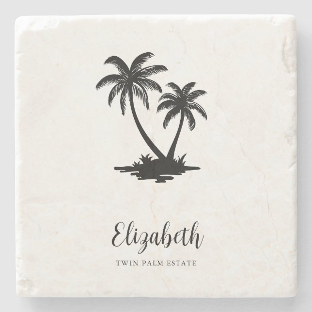 Porta-copo De Pedra Palmeira Tropical Personalizada (Frente)