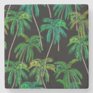 Porta-copo De Pedra Palmeiras: Padrão Acrílico De Verão.