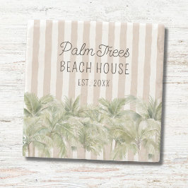 Porta-copo De Pedra Palmeiras tropicais Belga Stripes Beach House