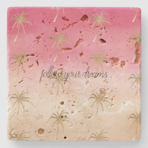 Porta-copo De Pedra Palmeiras tropicais Douradas cor-de-rosa-rosa