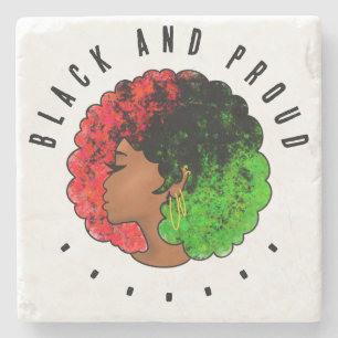 Porta-copo De Pedra Pan-africana menina mulher negra verde vermelho or