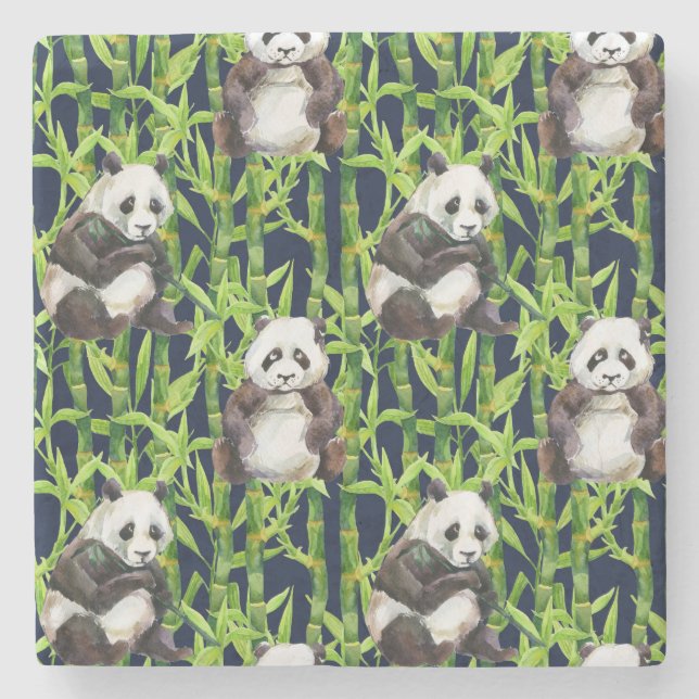 Porta-copo De Pedra Panda Com Padrão De Aquarela De Bambu (Frente)