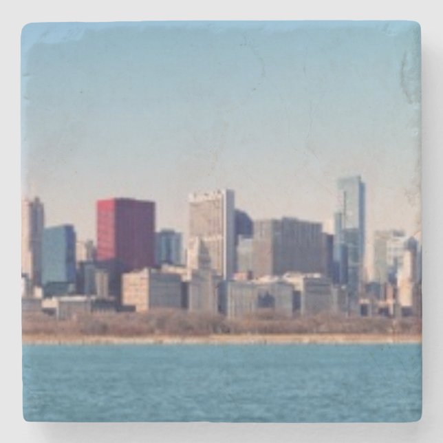 Porta-copo De Pedra Panorama da skyline de Chicago (Frente)