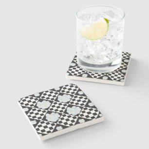 Porta-copo De Pedra Pansy Branco E Padrão De Diamante Negro,