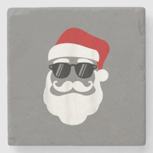 Porta-copo De Pedra Papai Noel com óculos escuros Design de Natal engr