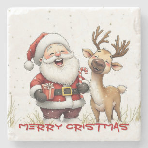 Porta-copo De Pedra Papai Noel e Rena em Estilo de Desenho Animado Fes