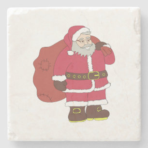 Porta-copo De Pedra Papai Noel em vermelho com saco de presentes e ócu