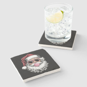 Porta-copo De Pedra Papai Noel Retro Com Óculos Soprando Bolha De Nata