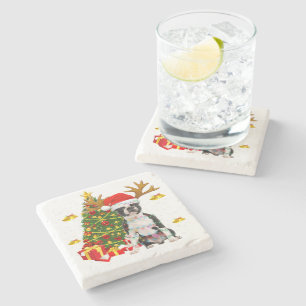 Porta-copo De Pedra Papais noeis das árvores de Natal em Boston Terrie