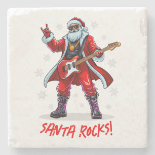 Porta-copo De Pedra Papais noeis Rocks! Engraçado Papai Noel tocando v