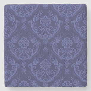 Porta-copo De Pedra Papel de parede floral azul luxuoso do damasco