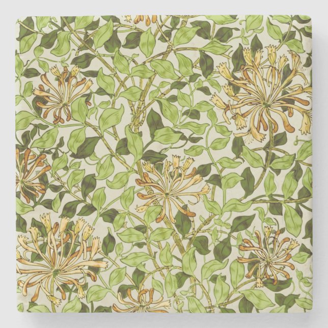 Porta-copo De Pedra Papel de Parede Floral Honeysuckle de William Morr (Frente)