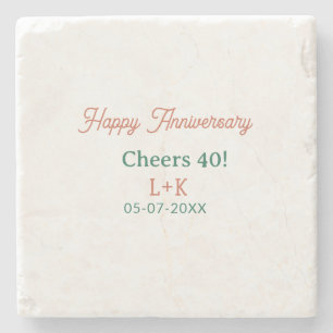 Porta-copo De Pedra Parabéns 40 feliz aniversário laranja verde nome d