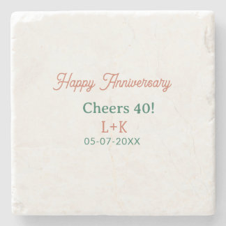 Porta-copo De Pedra Parabéns 40 feliz aniversário laranja verde nome d