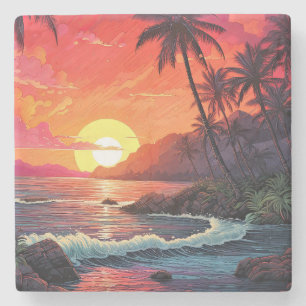 Porta-copo De Pedra Paraíso da Ilha da Praia Tropical ao Pôr do Sol 