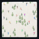 Porta-copo De Pedra Partido Freeride Alpino Skiers Skiing<br><div class="desc">design de esquiadores com tema esquiador no inverno legal com esquiadores esquiando pelas encostas do resort de esqui alpino entre as árvores cobertas de abetos em alpes. Os esquiadores Freeride estão vestindo ternos de esqui antigos coloridos, descida de esqui com esquis em um fundo branco de montanha de neve. Um...</div>