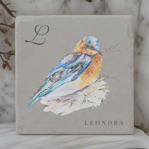 Porta-copo De Pedra Pássaro Azul Aquarela Elegante Personalizado