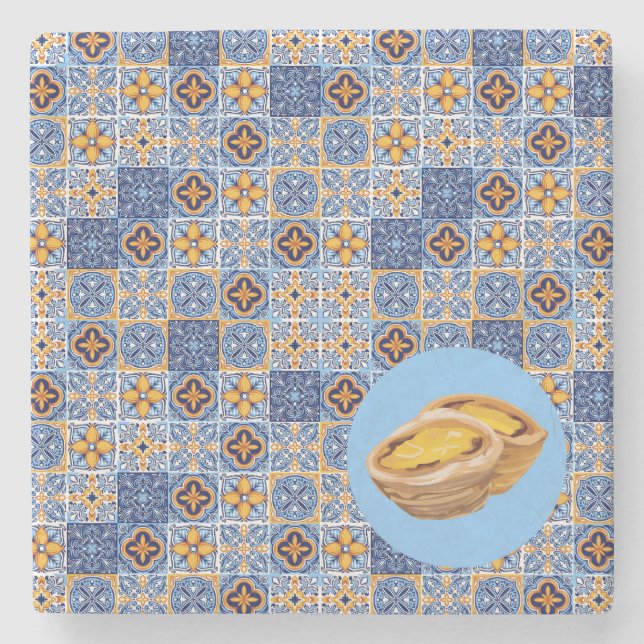 Porta-copo De Pedra Pasteis de Azulejos Nata (Frente)
