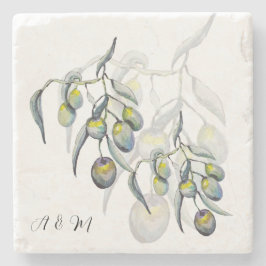 Porta-copo De Pedra Pastel Blue Cinza Branch Watercolor