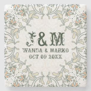 Porta-copo De Pedra Pastel Colors Floral Frame Weding Modelo