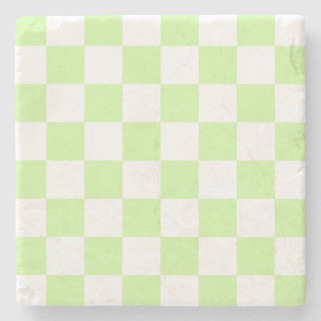 Porta-copo De Pedra Pastel Green Checkered Gingham Patterno (Frente)