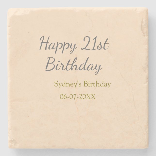 Porta-copo De Pedra Pastel orange gray happy 21st birthday name date (Frente)