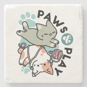Porta-copo De Pedra Patas e Brincadeira – Ilustração de Gato Adorável