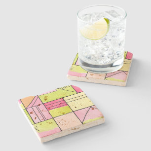Porta-copo De Pedra Patchwork Abstrato Rosa e Verde-Limão
