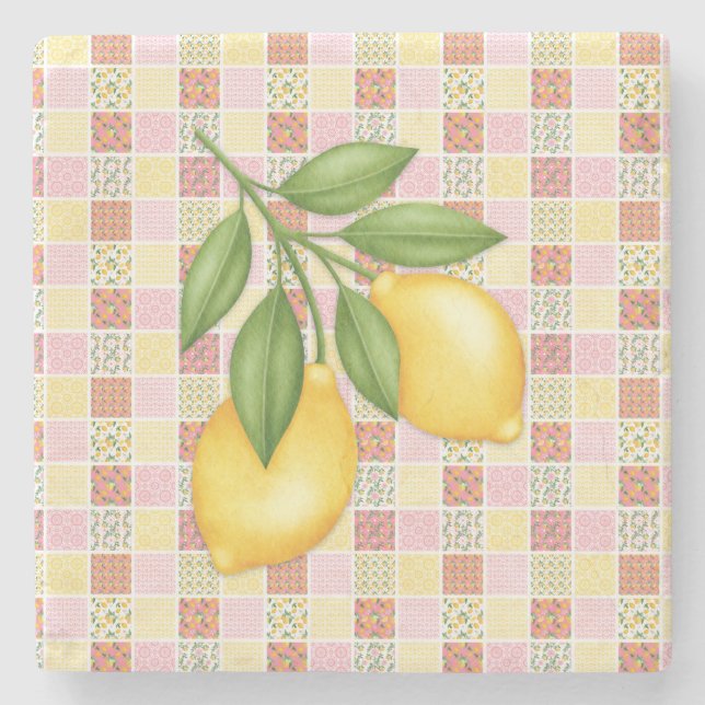 Porta-copo De Pedra Patchwork Lemon (Frente)
