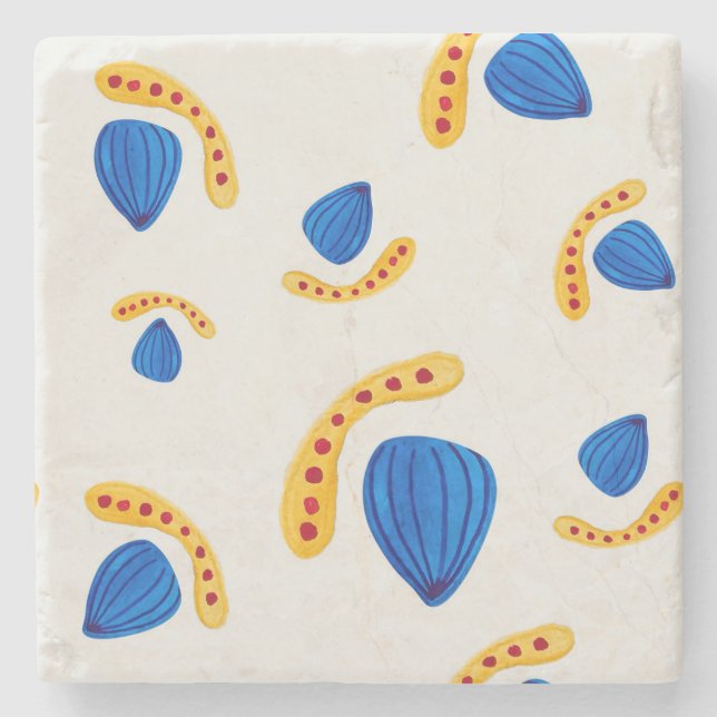 Porta-copo De Pedra Patrón boho  pintado a mano amarillo y azul (Frente)