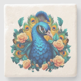 Porta-copo De Pedra Pavão com Rosas de Pêssego