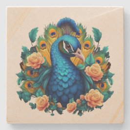 Porta-copo De Pedra Pavão com Rosas de Pêssego