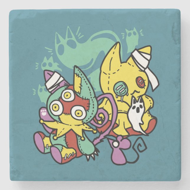 Porta-copo De Pedra Paw-sitively Frightful | Monstrous Cats Halloween  (Frente)