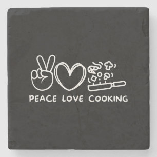 Porta-copo De Pedra Paz, Amor Cozinhar Cozinha Retro Amante Chef Comid