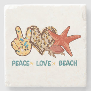 Porta-copo De Pedra Paz, Amor, Praia   Paz de Mão, Coração, Tartaruga