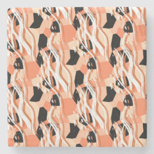 Porta-copo De Pedra Peach Black White Abstrato Pattern.