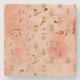 Porta-copo De Pedra Peach Blush Dourado Ananases Tropicais