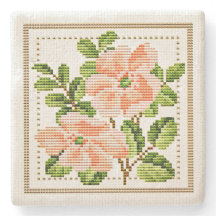 Peach Flowers Needlepoint Vintage Style Porta copo