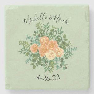 Porta-copo De Pedra Peach Green Wedding Primavera Pastel