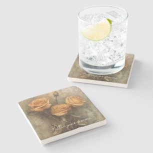 Porta-copo De Pedra Peach Rosa Floral Romântico