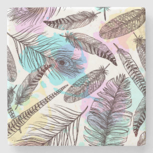 Porta-copo De Pedra Peacock Feather