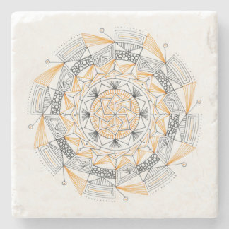 Porta-copo De Pedra Pedra de Mármore COASTER c/ Design Mandala Laranja