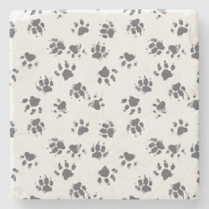 Porta-copo De Pedra Pegadas De Pata: Cachorro Monocromo Sem Costura.